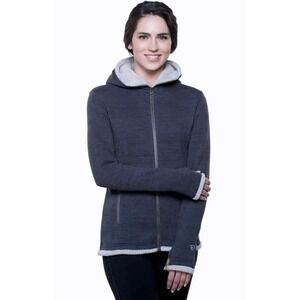 Kuhl Womens Alska Sherpa Lined Jacket Heather Gray Hooded Zipper Front‎ Small